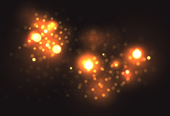 Golden particles. Glowing yellow bokeh circles abstract gold luxury background
