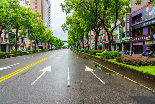 TAIPEI, TAIWAN - July 2, 2019: Street view of city center in Taipei, Taiwan