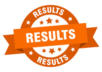 results ribbon. results round orange sign. results