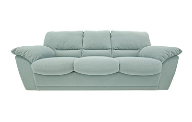 Modern fabric sofa in gray color, isolated on white.