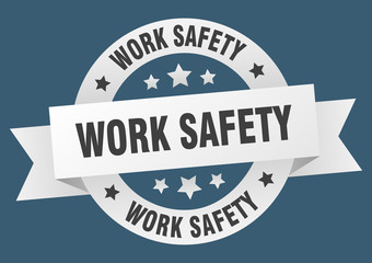 work safety ribbon. work safety round white sign. work safety