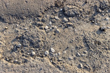 the crumbling piece of asphalt with gravel stones