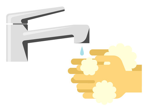 washing hands with soap under faucet clip art preview