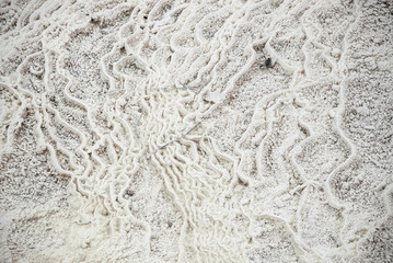 Carbonate mineral travertine texture on nature. Pamukkale, Denizli, Turkey. Selective Focus.