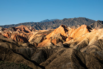 Rainbow mountains Zhangye, China. View at Zhangye Danxia geological park, Zhangye. Colorful rainbow mountains at the geological park in Gansu. China landscape.