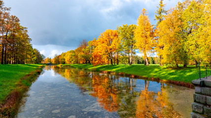 Catherine park in autumn foliage, Tsarskoe Selo (Pushkin), St. Petersburg, Russia