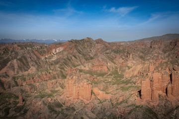 China landscape. Beautiful rock formations at Binggou Danxia scenic area, close to Zhangye Danxia geological park. Gansu province, China. 