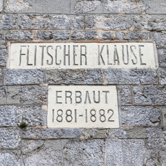 Letters on Entrance Wall with Name and Building Date of Fortress, Fort Kluze, german: Flitscher Klause. Bovec, Gorizia, Slovenia. Europe