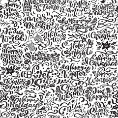 Seamless pattern for Christmas with flourish vector xmas elements of calligraphy. Beautiful background for a luxurious gift wrapping paper, t-shirts, greeting cards