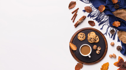 Bright autumn background with composition for cozy evening