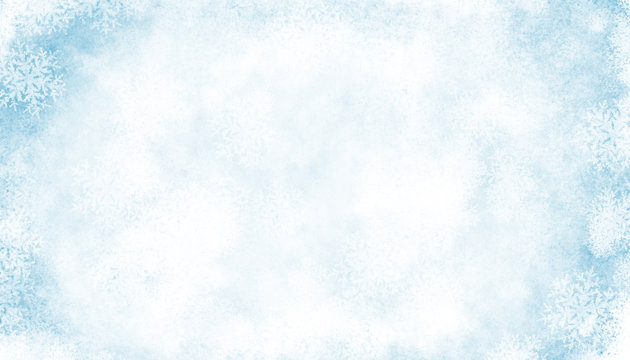Abstract Blue white Winter Background with Snowflakes and Ice Effect