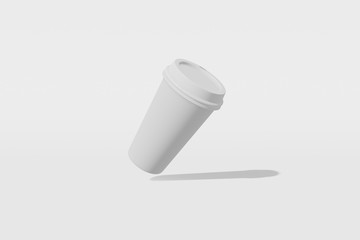 Paper cup mockup with a lid flies on a white background. 3D rendering