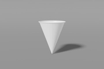 White paper mockup cup cone shaped on a grey background. 3D rendering