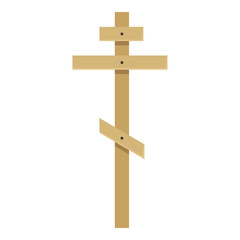 Wooden Ortodox Cross. Vector Flat Religion Icon. Christian Symbol.