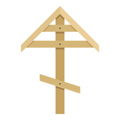 Wooden Ortodox Cross. Vector Flat Cemetery Icon.