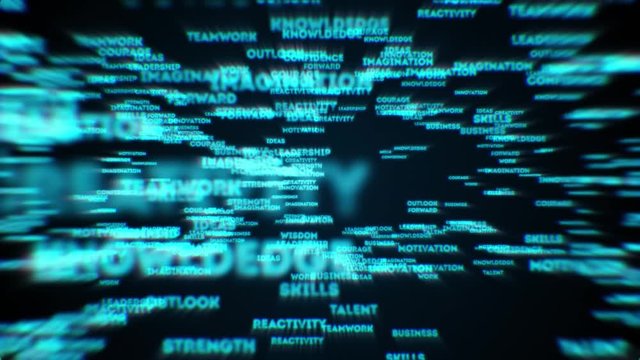 Abstract Business Success Text Reveal/ 4k animation of an abstract business background with multiple words success related and chromatic aberration effect