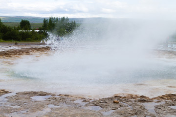 Strokkur geyser eruption. Geysir geyser view, Iceland