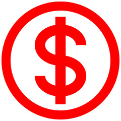 Dollar currency sign symbol - red simple inside of circle, isolated - vector