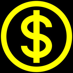 Dollar currency sign symbol - yellow simple inside of circle, isolated - vector