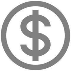 Dollar currency sign symbol - medium gray-silver-metal simple inside of circle, isolated - vector