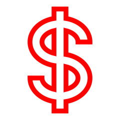 Dollar currency sign symbol - red simple outline, isolated - vector