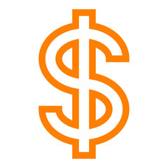 Dollar currency sign symbol - orange simple outline, isolated - vector