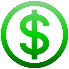 Dollar currency sign symbol - green simple inside of circle gradient, isolated - vector