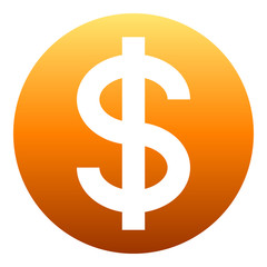 Dollar currency sign symbol - orange simple inside of circle gradient, isolated - vector