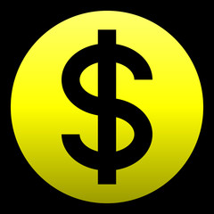 Dollar currency sign symbol - yellow simple inside of circle gradient, isolated - vector