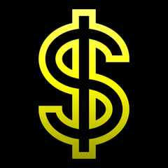 Obraz premium Dollar currency sign symbol - yellow simple outline gradient, isolated - vector