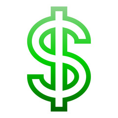 Dollar currency sign symbol - green simple outline gradient, isolated - vector