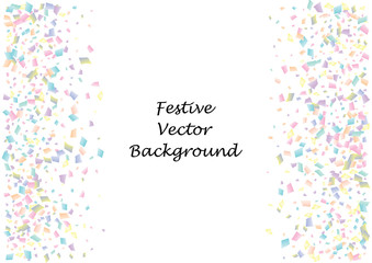 Festive color rectangle confetti background. Abstract frame confetti texture for holiday, postcard, poster, website, carnival, birthday, children's parties. Cover confetti mock-up. Wedding card layout