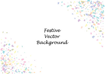 Festive color rectangle confetti background. Abstract frame confetti texture for holiday, postcard, poster, website, carnival, birthday, children's parties. Cover confetti mock-up. Wedding card layout