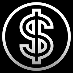 Dollar currency sign symbol - white simple outline inside of circle gradient, isolated - vector