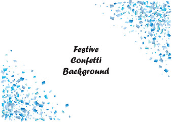 Festive blue rectangle confetti background. Abstract frame confetti texture for holiday, postcard, poster, website, carnival, birthday, children's parties. Cover confetti mock-up. Wedding card layout