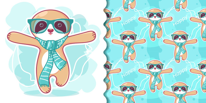 illustration of a cute sloth and pattern set