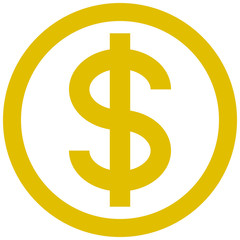 Dollar currency sign symbol - golden simple inside of circle, isolated - vector