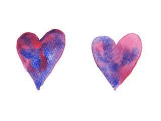 Valentine's day heart set. Watercolor pink, red and blue color heart isolated on white background.