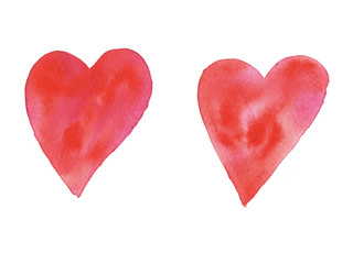 Valentine's day abstract texture heart set. Watercolor pink, red and coral color heart isolated on white background.