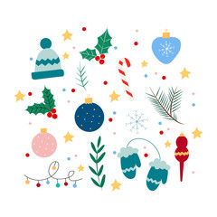 set of elements for christmas and new year