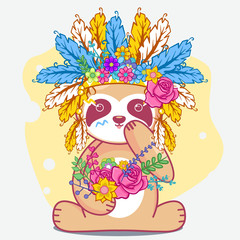 hand drawn cute sloth, greeting card, invitation vector illustration