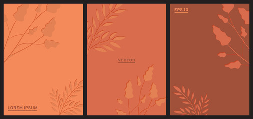 Modern template poster with simple leaves and floral elements . Orange colors. Vector illustration EPS 10