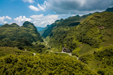 Rocky landscape around Du Gia, Ha Giang province, Vietnam. Stunning scenery with limestone karst mountains. 