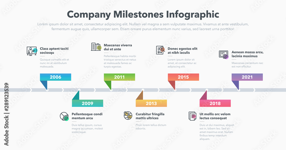 Leinwandbilder moderm business infographic for company milestones timeline template with line icons. easy to use fo
