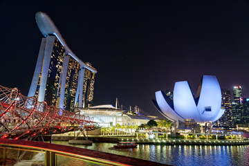 Marina Bay Sands Hotel and Art and Science Museum by Night, Singapore