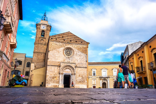 Italia church plaza people street of Vasto cathedral - Duomo di Vasto or Concattedrale di San Giuseppe - Abruzzo landmark - Italy