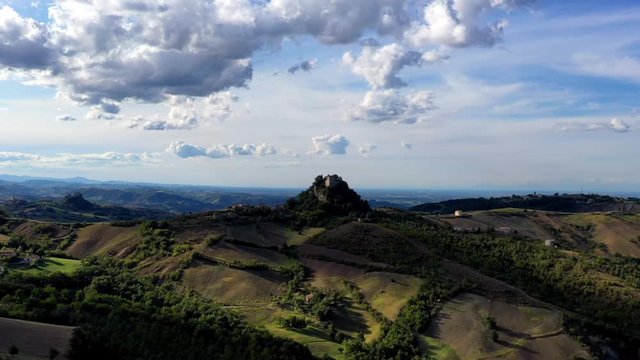 Canossa, Reggio Emilia, Emilia Romagna, Italy -  Aerial video timelapse of Canossa Castle of Matilde of Canossa Queen