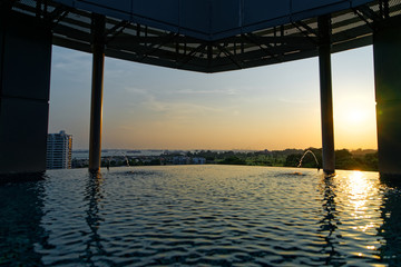 Sunset from the Infinity Pool on the Penthouse, Sentosa Island, Singapore