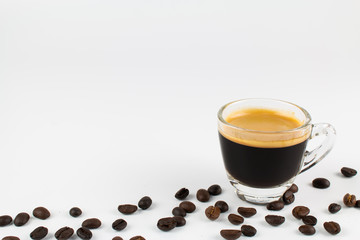 Cup of espresso coffee on white background.