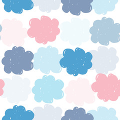 Simple colored clouds seamless pattern. Weather background. Rain backdrop. Texture for wallpaper, background, scrapbook. Vector illustration